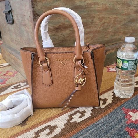 michael kors kris small pebbled leather satchel|Amazon.com: Michael Kors Kris Small Satchel (brown signature).